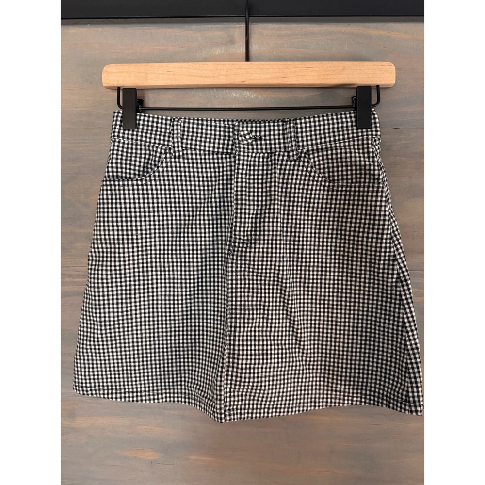 J Galt Brandy Melville Black White Gingham Check Mini Skirt High Waisted Cotton
